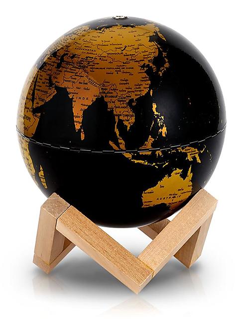 GLOBE 14 CM NOIR ET OR LUMINEUX SUPPORT EN BOIS