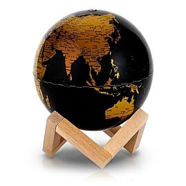 GLOBE 14 CM NOIR ET OR LUMINEUX SUPPORT EN BOIS