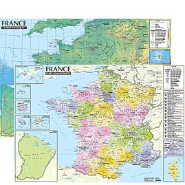 POSTER FRANCE CARTE ADMINISTRATIVE ET PHYSIQUE