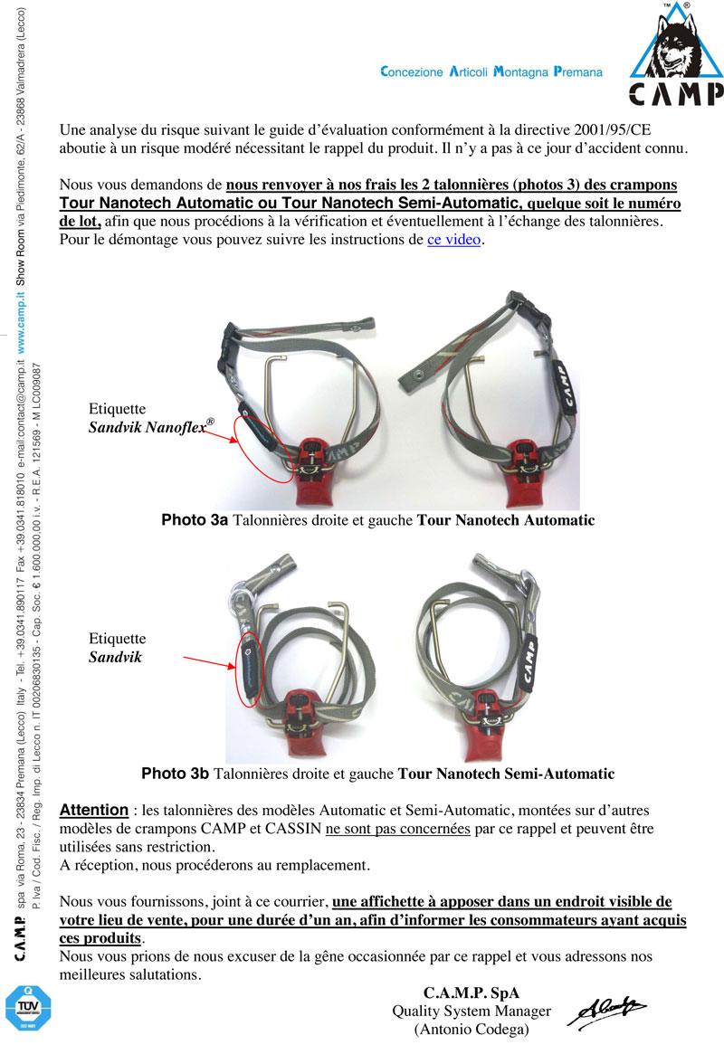 Rappel de crampons CAMP Tour 10 Nanotech Automatique